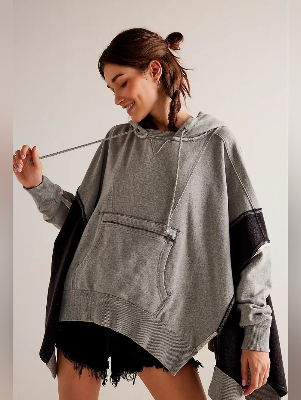 We The Free Skyway Poncho Sweatshirt Gray Size XS/S Boho Oversized